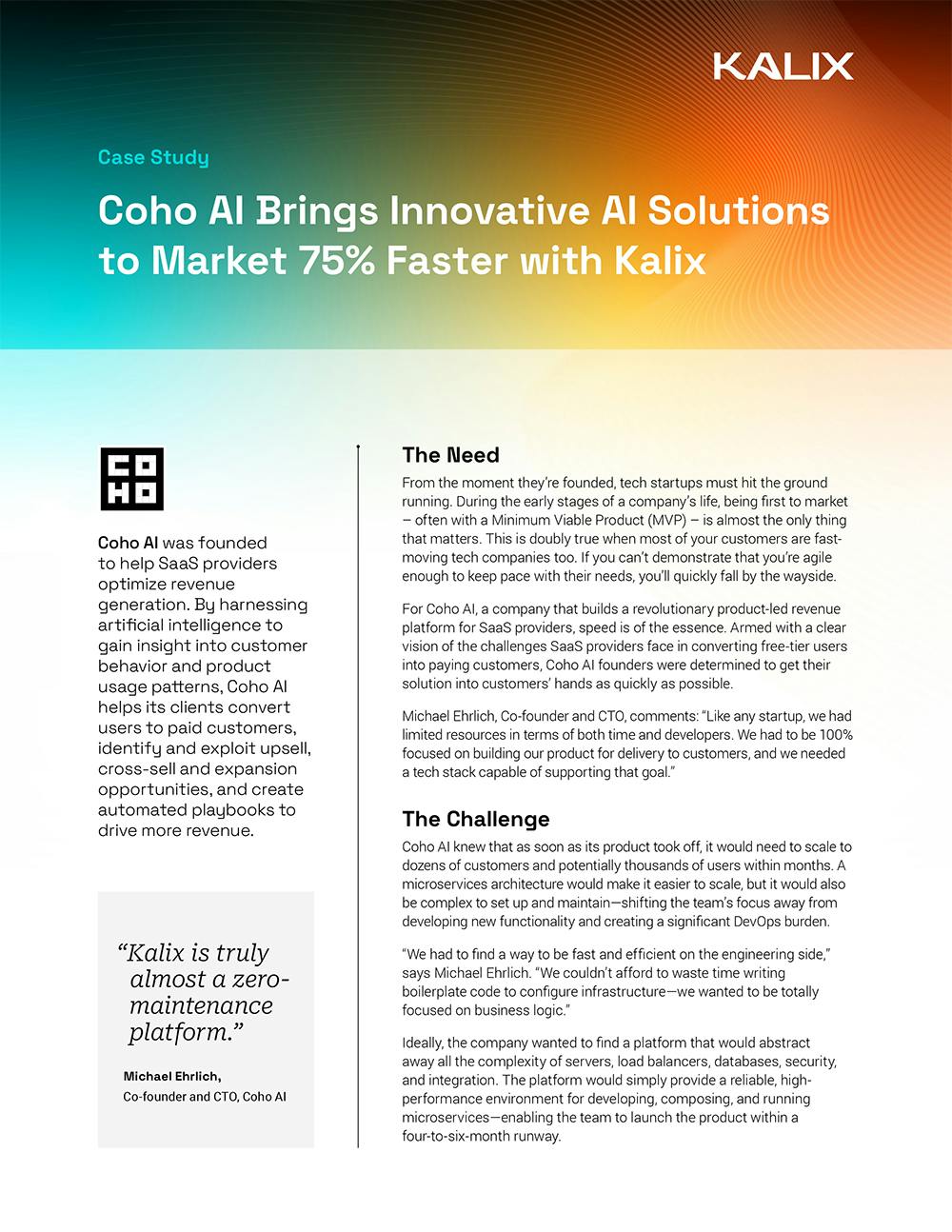 Coho AI Brings Innovative AI Solutions to Market 75% Faster with Kalix